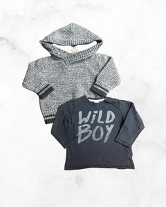 cat&jack/h&m ♡ 12-18 mo ♡ grey knit cozy hoodie & wild boy long sleeve bundle