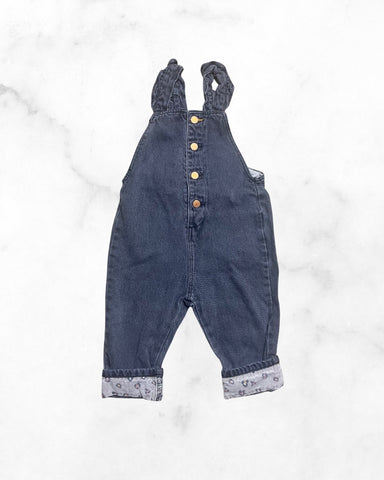 zara ♡ 12-18mo ♡ cheetah trim black denim overalls