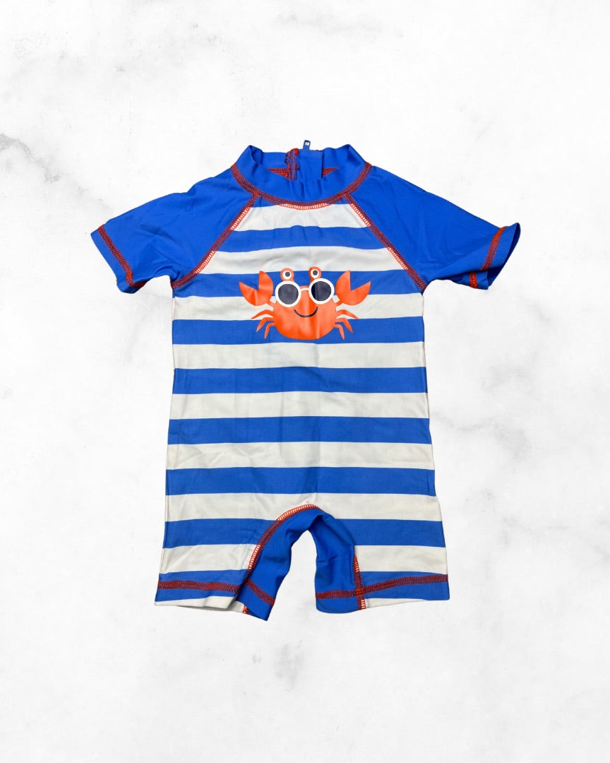 little me ♡ 12 mo ♡ striped crab rash guard