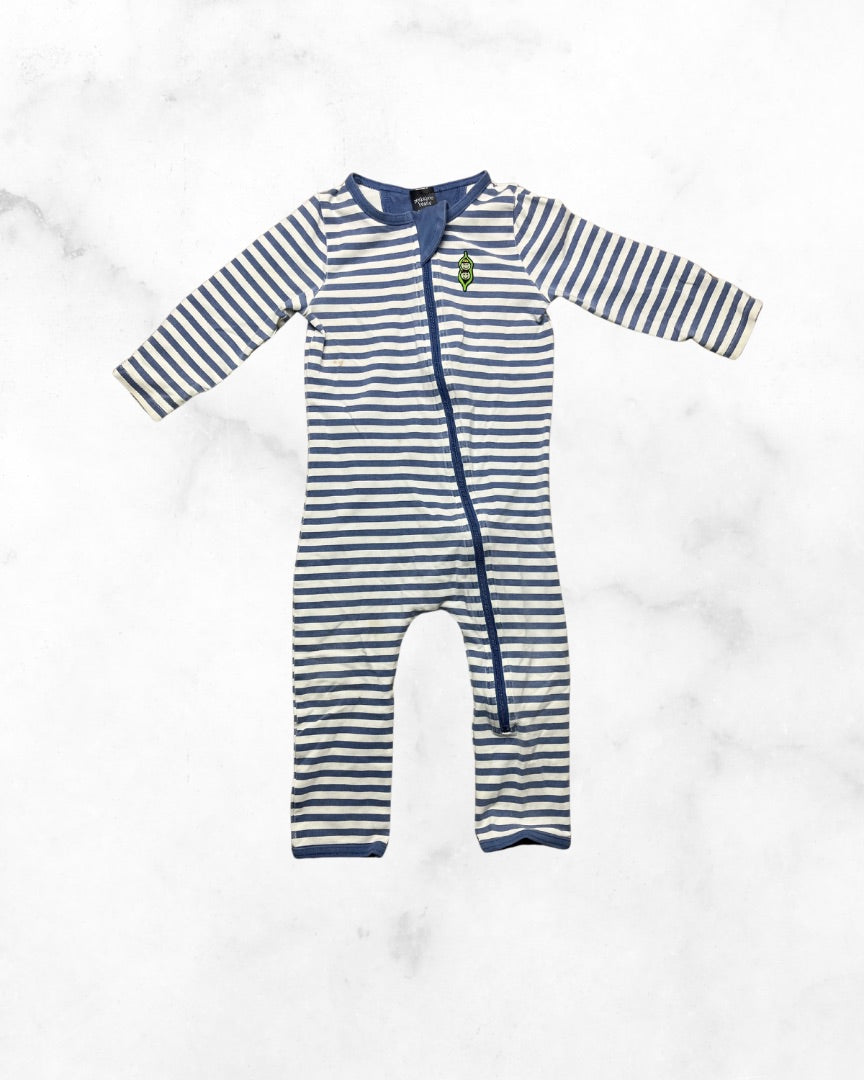 peekaboo beans ♡ 12-18 mo ♡ blue striped zip romper