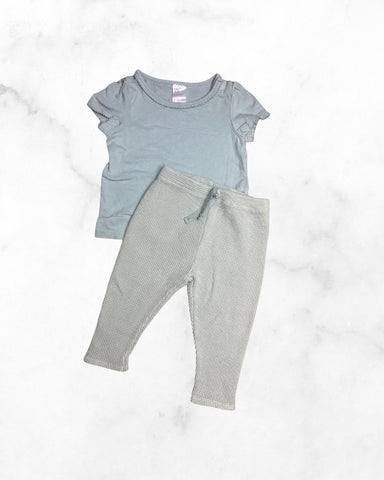 zara/h&m ♡ 3-6 mo ♡ sage waffle pant & tee set