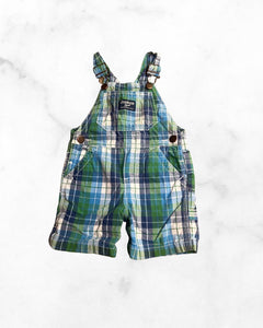 oshkosh ♡ 12 mo ♡ blue & green plaid short overalls