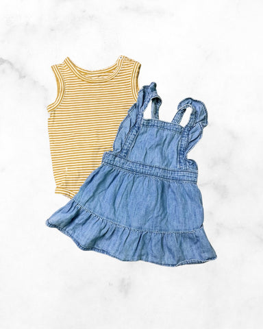 gap/ rise little earthling ♡ 12-18 mo ♡ striped & chambray jumper set