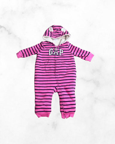 gap ♡ 6-12 mo ♡ striped pink sherpa lined hooded one piece