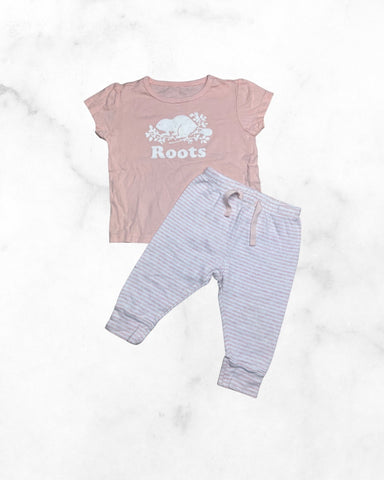 roots/gap ♡ 6-12 mo ♡ pink logo tee & striped jogger set