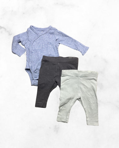 h&m ♡ 1-2mo ♡ blue & grey bodysuit & legging bundle