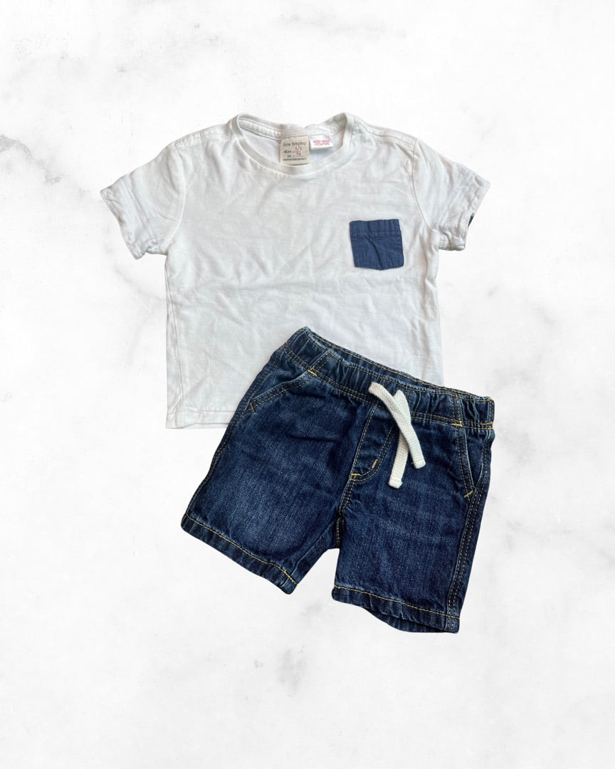 zara/old navy ♡ 6-12 mo ♡ pocket tee & denim shorts