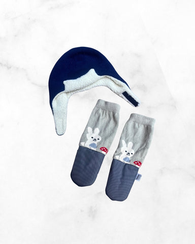 puffin gear & mimitens ♡ 6-12 mo ♡ navy toque & grey bunny mitts