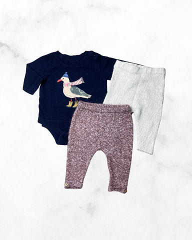 gap/zara ♡ 0-3 mo ♡ winter bird bodysuit & soft knit pant bundle