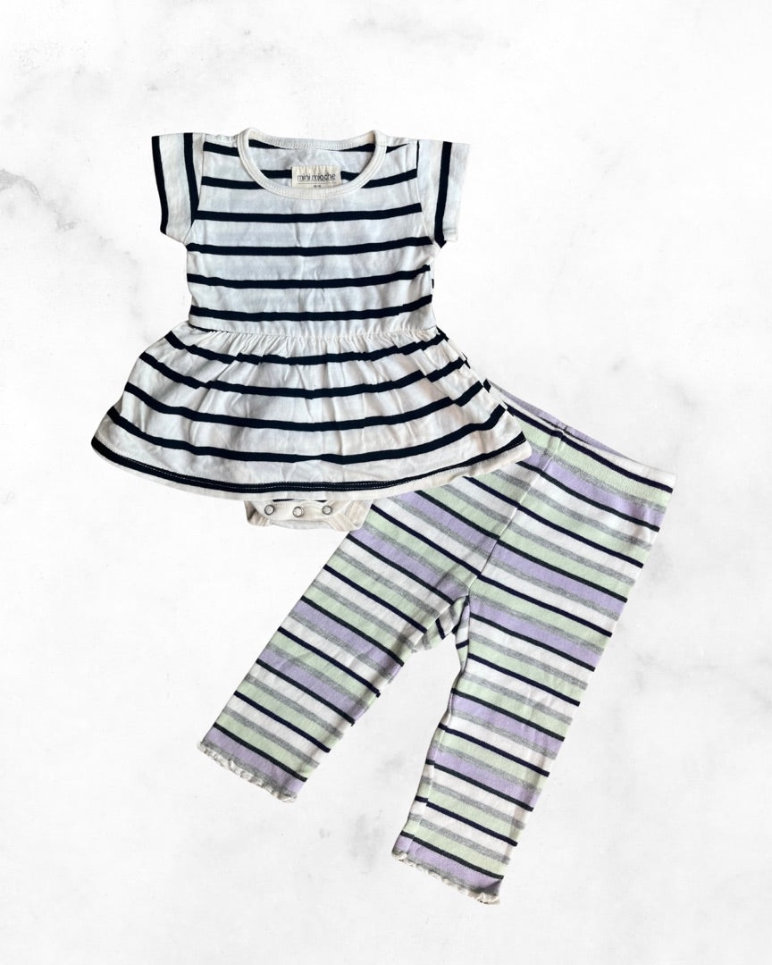 mini mioche/gymboree ♡ 6-12 mo ♡ striped bodysuit dress & legging bundle