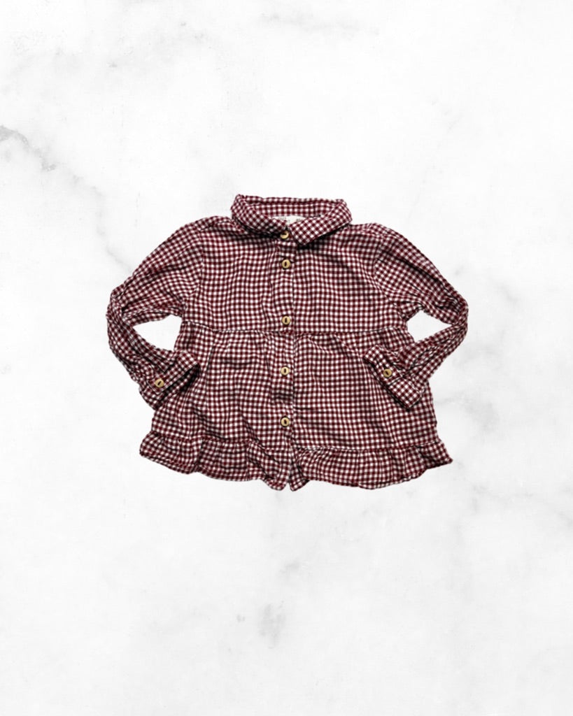 zara ♡ 9-12 mo ♡ long sleeve plaid peplum button up