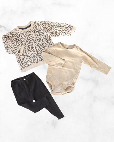 h&m/zara ♡ 9-12 mo ♡ leopard crew, bodysuit & ribbed leggings bundle