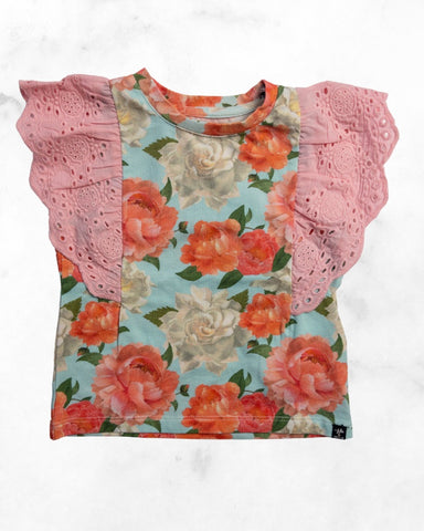 lola & taylor ♡ 6-12 mo ♡ organic floral ruffle sleeve tank