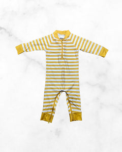 honeysuckle swim company ♡ 18-24 mo ♡ mustard striped sun suit