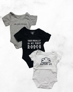 silly souls/pl baby ♡ 6-9 mo ♡ 3-pack graphic bodysuit bundle