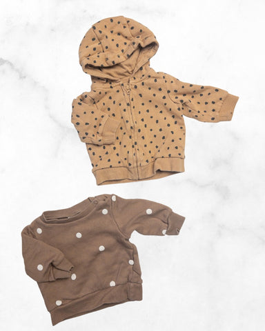h&m ♡ 1-2 mo ♡ polka dot crew & zipper hoodie bundle
