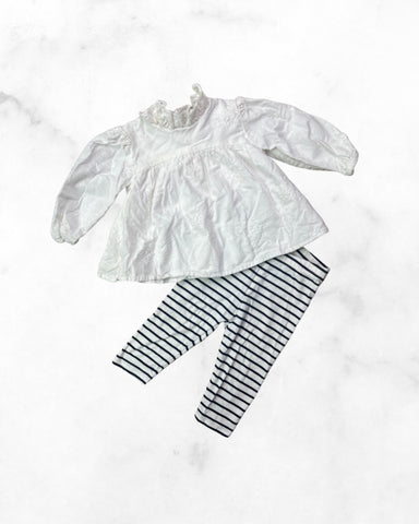 zara/h&m ♡ 3-6 mo ♡ ruffle peplum & striped legging set