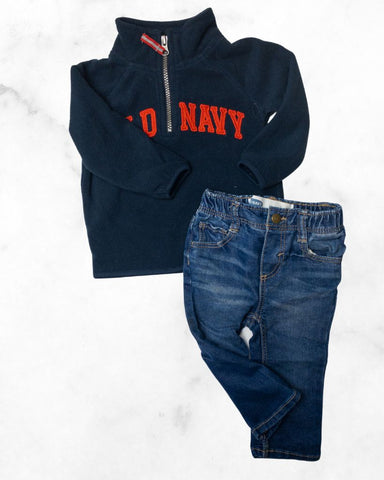 old navy ♡ 12-18 mo ♡ fleece 1/4 zip/straight denim