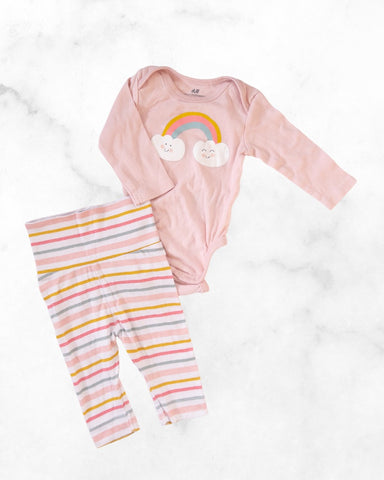 h&m ♡ nb ♡ rainbow cloud long sleeve bodysuit & legging set