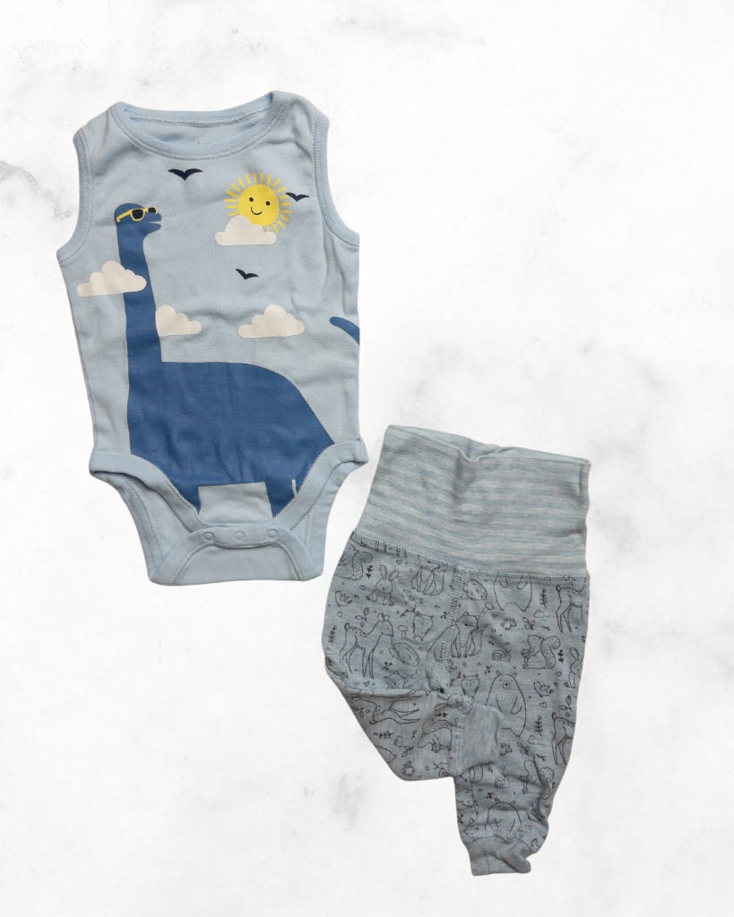 old navy/tag ♡ 0-3 mo ♡ nature bottoms & dino tank set