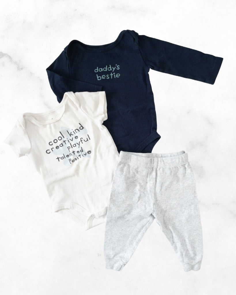 Joe fresh/indigo ♡ 3-6 mo ♡ daddy's bestie bodysuit & jogger bundle