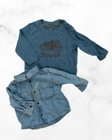 zara/roots ♡ 3-6 mo ♡ denim shirt & long sleeve bundle