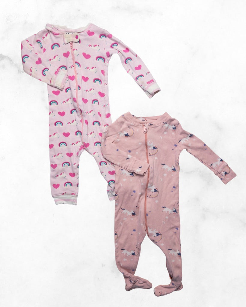 hatley/ rise little earthlings ♡ 6-12 ♡ pink zippered unicorn pj bundle