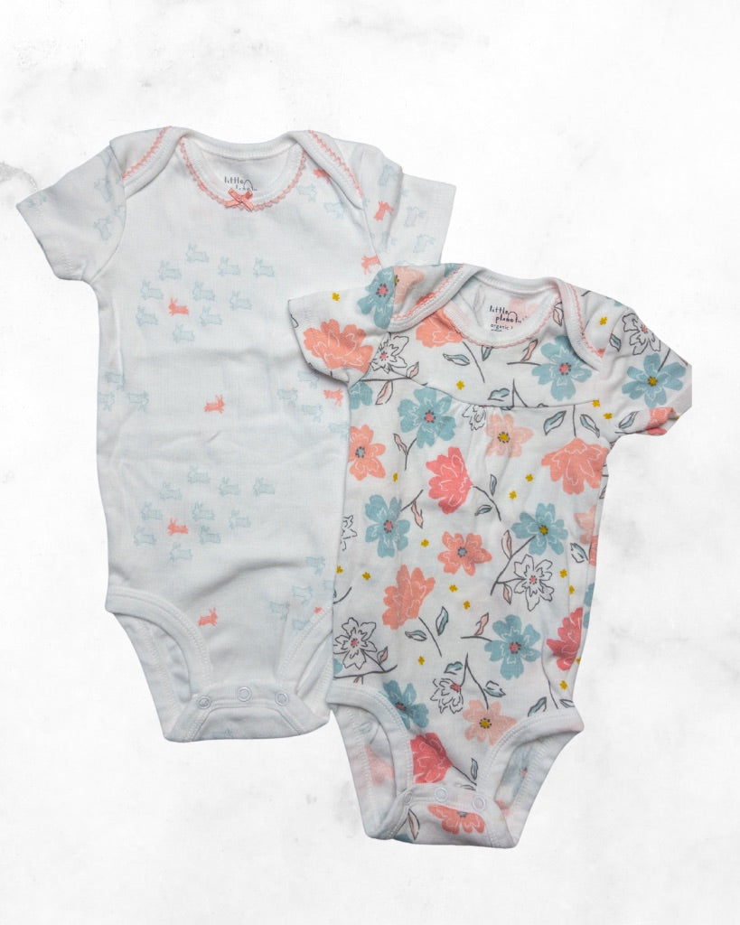 carters ♡ 6 mo ♡ 2-pack organic cotton floral & bunny short sleeve bodysuit bundle