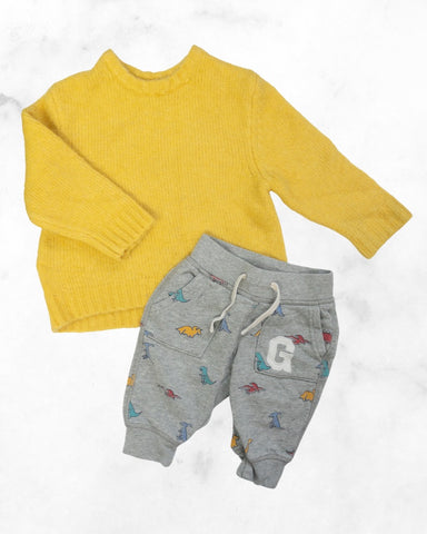 zara/gap ♡ 6-12 mo ♡ soft knit sweater & dino sweatpants set