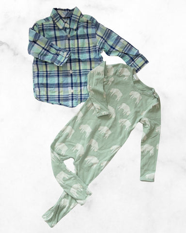 Gymboree/unknown ♡ 18-24 mo ♡ sheep one piece & long sleeve plaid button up shirt bundle