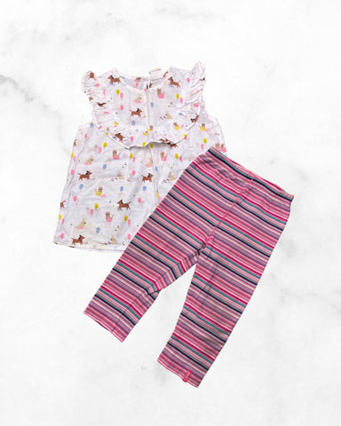 h&m/mexx ♡ 12-18 mo ♡ ruffle animal tank & striped leggings set