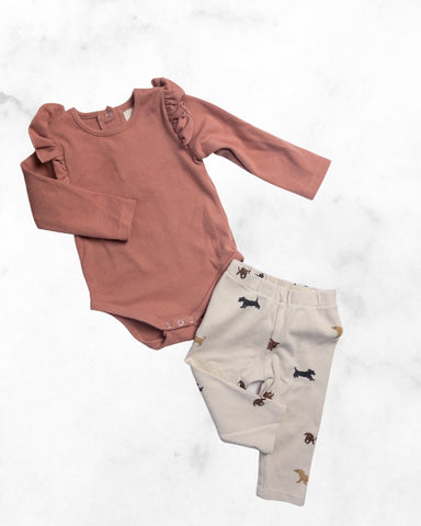 vignette / h&m ♡ 6-12 mo ♡ ruffle long sleeve bodysuit / puppy leggings