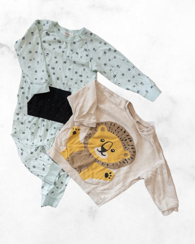 miles baby/h&m ♡ 12-18 mo ♡ lion crew sweatshirt & printed one piece bundle