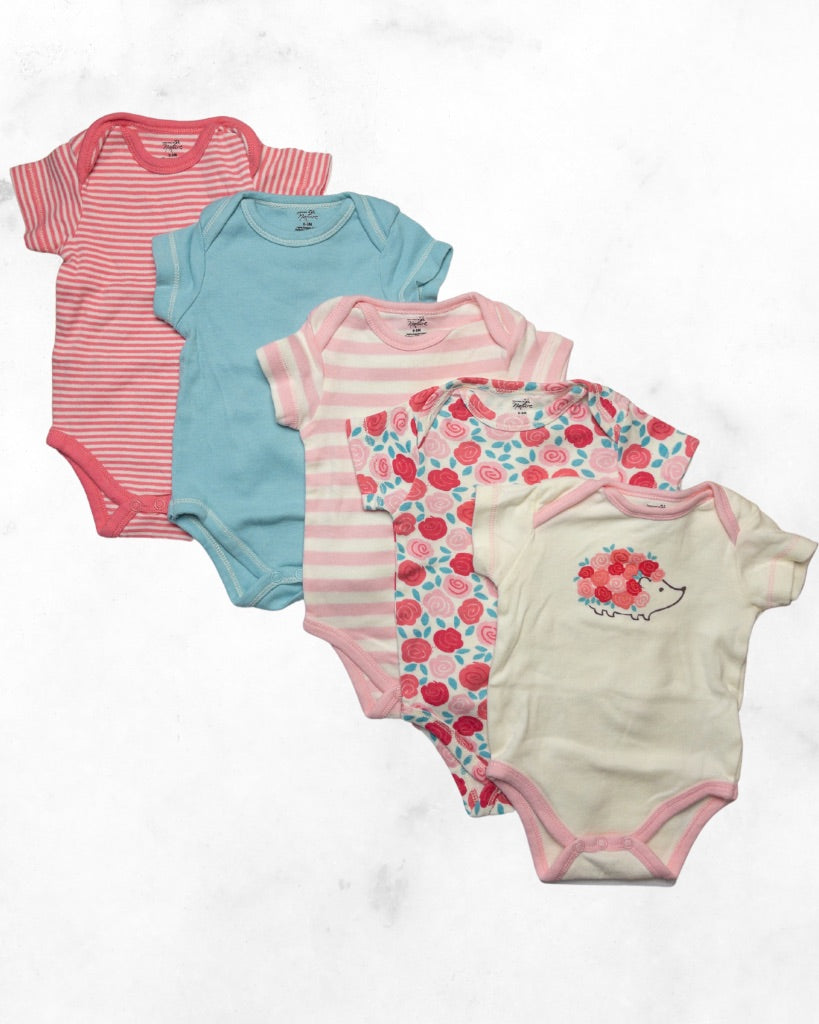 touched by nature ♡ 0-3 mo ♡ 5-pack hedgehog short sleeve bodysuit bundle