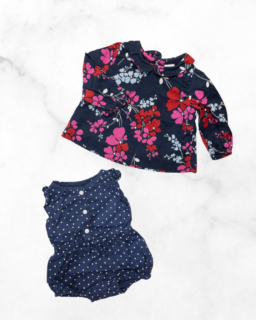 gap ♡ 0-6 mo ♡ polka dot shorts romper & lightweight floral top