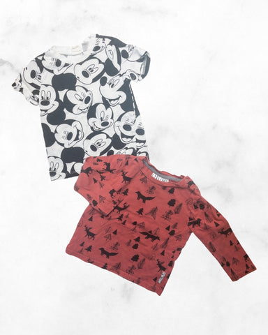 h&m/ 6 sticks ♡ 9-12/12-18 ♡ mickey & woodlands tops bundle