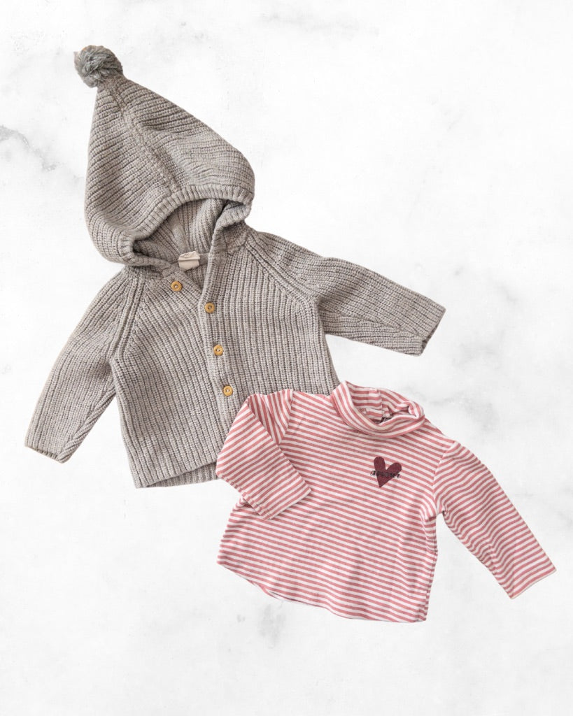 zara/ h&m ♡ 6-9/4-6 mo ♡ striped turtleneck & knit hooded cardi bundle
