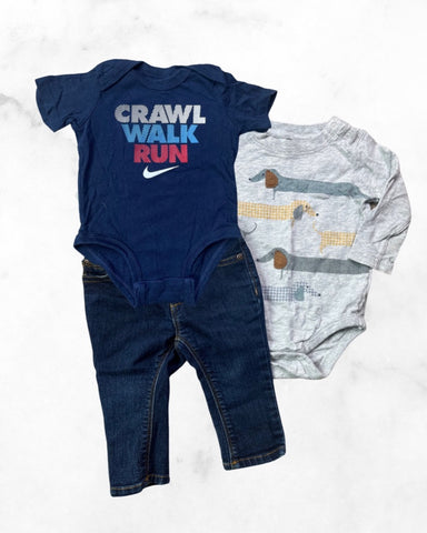 gap/nike ♡ 6-12 mo ♡ dark wash skinny stretch jeans & bodysuit bundle