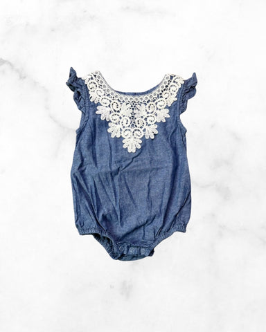 indigo soul ♡ 6-12 mo ♡ lace trim denim romper