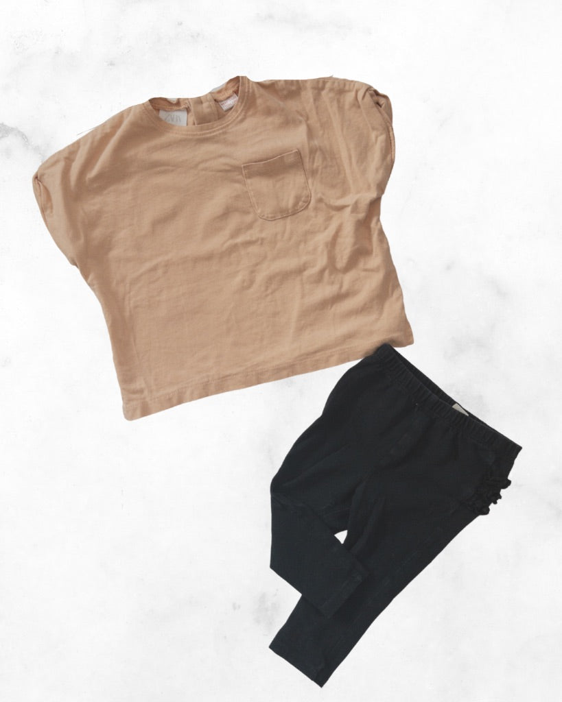 zara/old navy ♡ 12-18 mo ♡ pocket short sleeve & ruffle leggings set