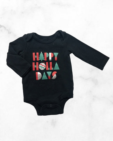 indigo ♡ 3-6 mo ♡ organic cotton happy holidays long sleeve bodysuit
