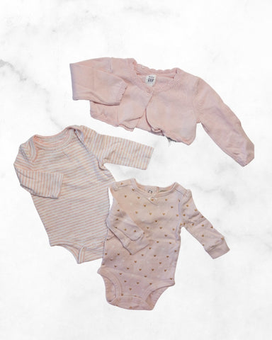 gap/baby b'gosh ♡ 0-6 mo ♡ pink long sleeve bodysuit & cardi bundle