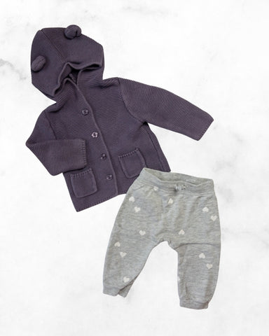 gap/ h&m ♡ 6-12 mo ♡ purple knit hooded cardi & harem joggers