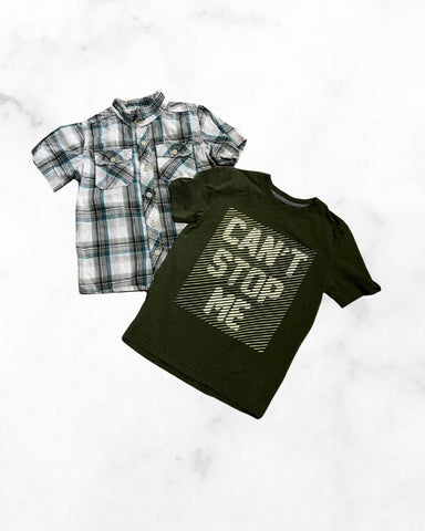 athletic works/oshkosh ♡ 5 ♡ short sleeve plaid button up & graphic tee bundle