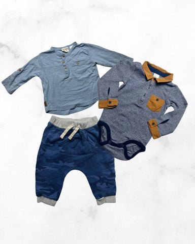 H&M/zara/gap ♡ 6-12 mo ♡ 3-piece camo jogger & top bundle