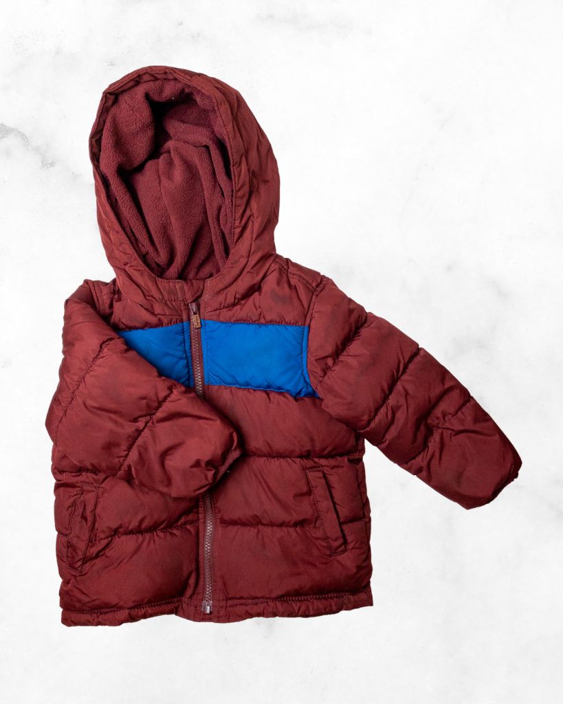 old navy ♡ 3T ♡ burgundy and blue stripe puffer
