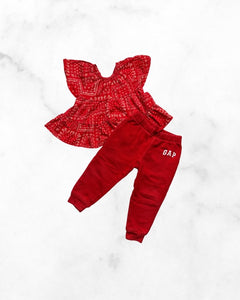 gap/old navy ♡ 3t ♡ red sparkle logo joggers & bandana peplum set