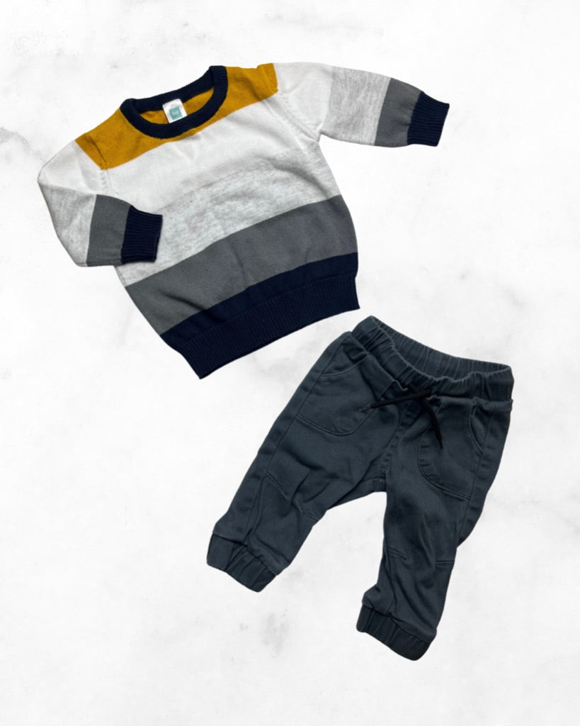 tag ♡ 6 mo ♡ striped crew sweater & chino jogger set