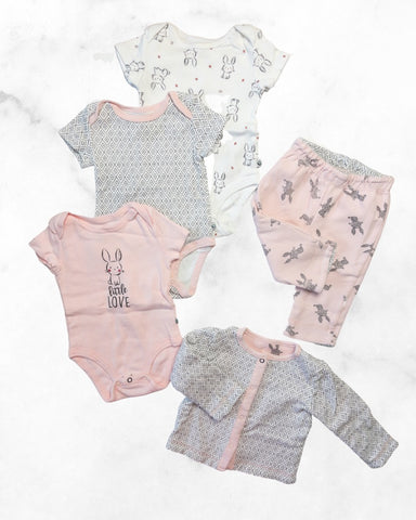 petit lem ♡ 6 mo ♡ bodysuits, cardi & pants bunny bundle