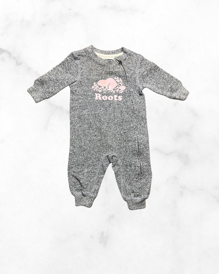 roots ♡ 3-6 mo ♡ salt and pepper pink beaver romper
